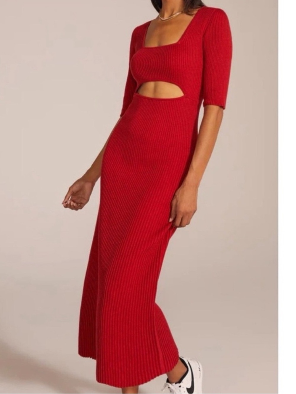 Favorite Daughter Dress Crush Cutout Knit Ribbed Maxi in Red